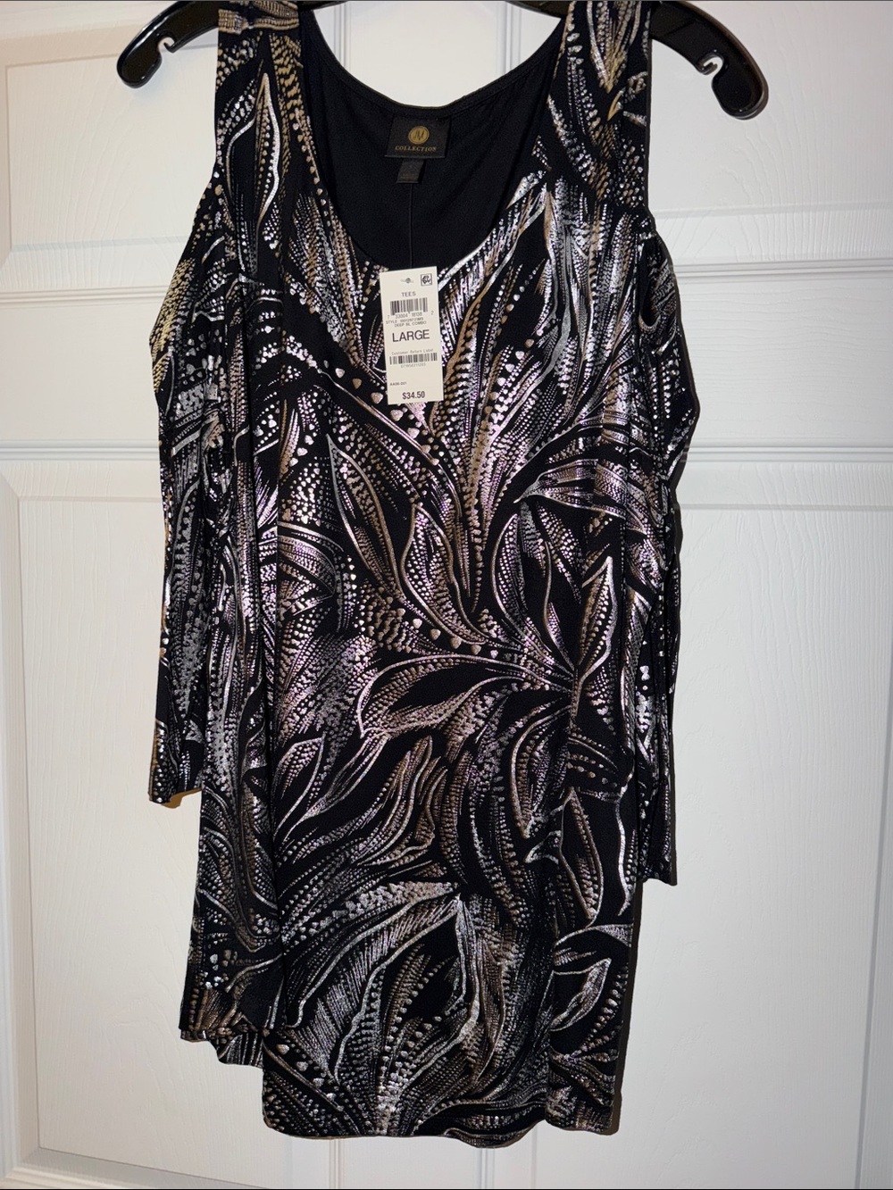 JM Collection Black and Silver Cold-Shoulder Long Sleeve Dress